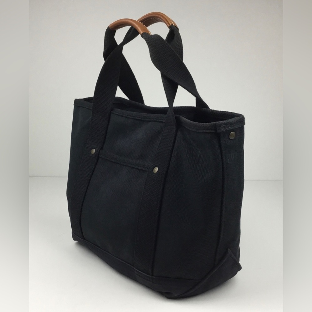 Vintage LL Bean Boat And Tote Limited Edition Canvas Bag Black Leather Handles